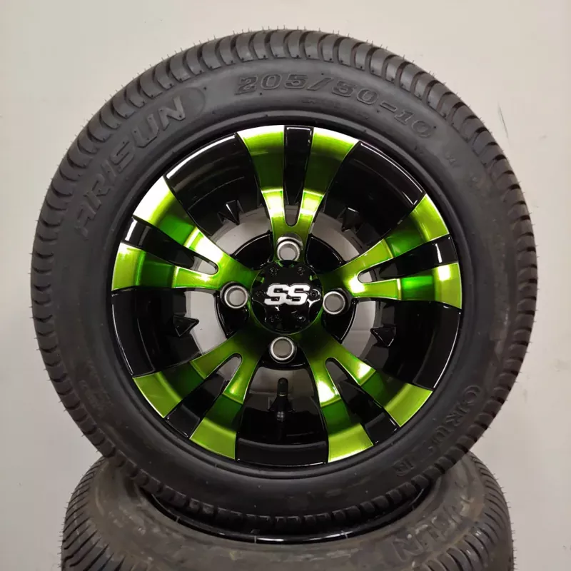 10in-low-pro-205-50-10-on-excalibur-series-74-black-green-wheel-set-4 10in. Low Pro 205/50-10 on Excalibur Series 74 Black/Green Wheel – Set of 4