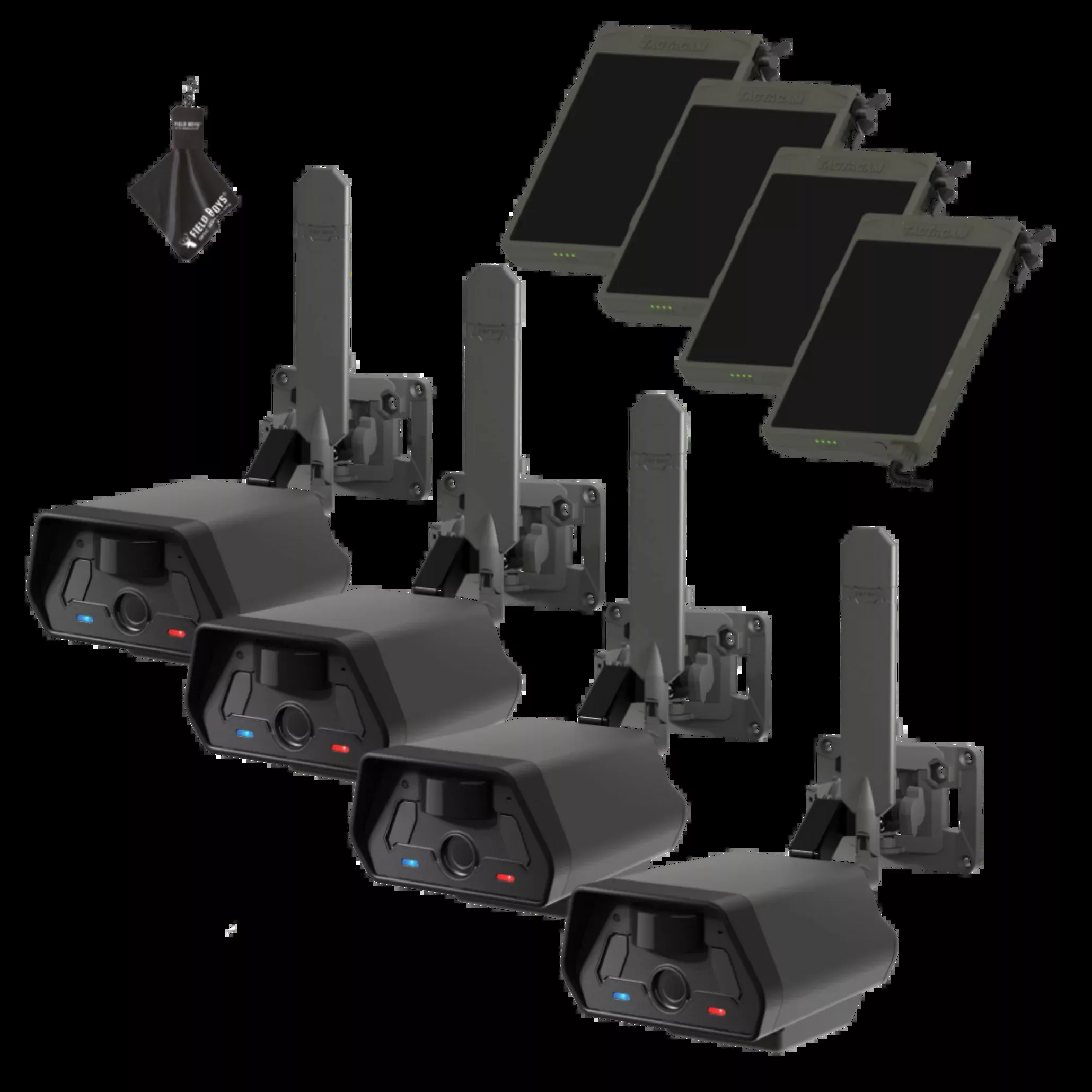 4-Pack with Solar Panels Bundle! Tactacam Defend Security Camera No Wi-Fi Needed, Cellular Connection