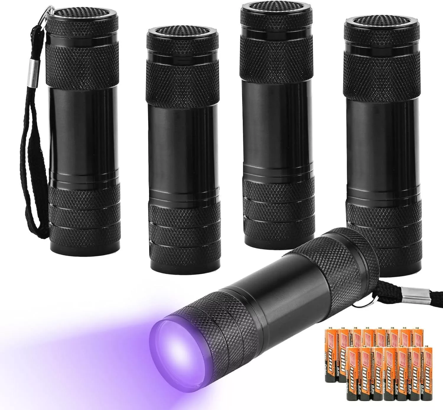 5 Pcs UV Black Light Flashlights Bulk, 9 Led 395-400nm Mini Blacklight Handheld Portable Torch Pet Urine Detector for Bed Bug, Hair