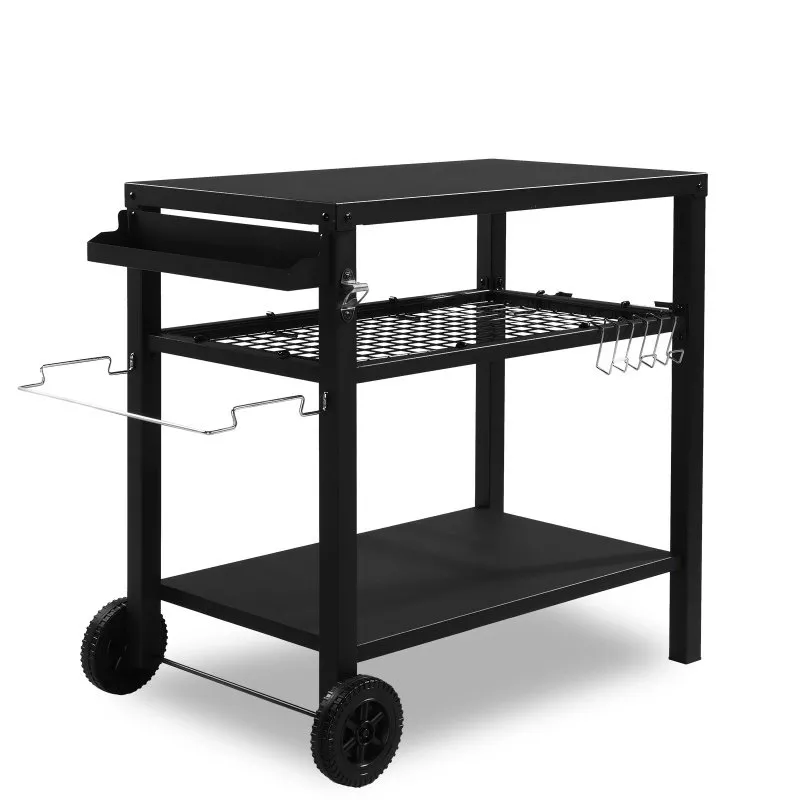 all-black-iron-movable-barbecue-cart-with-mesh-basket All Black Iron Movable Barbecue Cart With Mesh Basket
