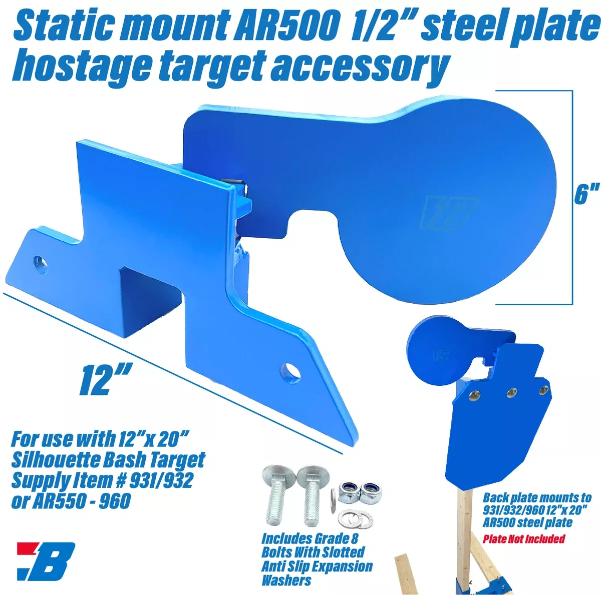 bash-targets-static-mount-hostage-ar500-12x20-1-2 Bash Targets Static Mount Hostage AR500 - 12x20 - 1/2"