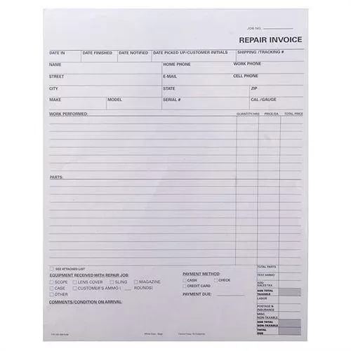 Brownells Repair Invoice 3-Part Forms 500 Pack