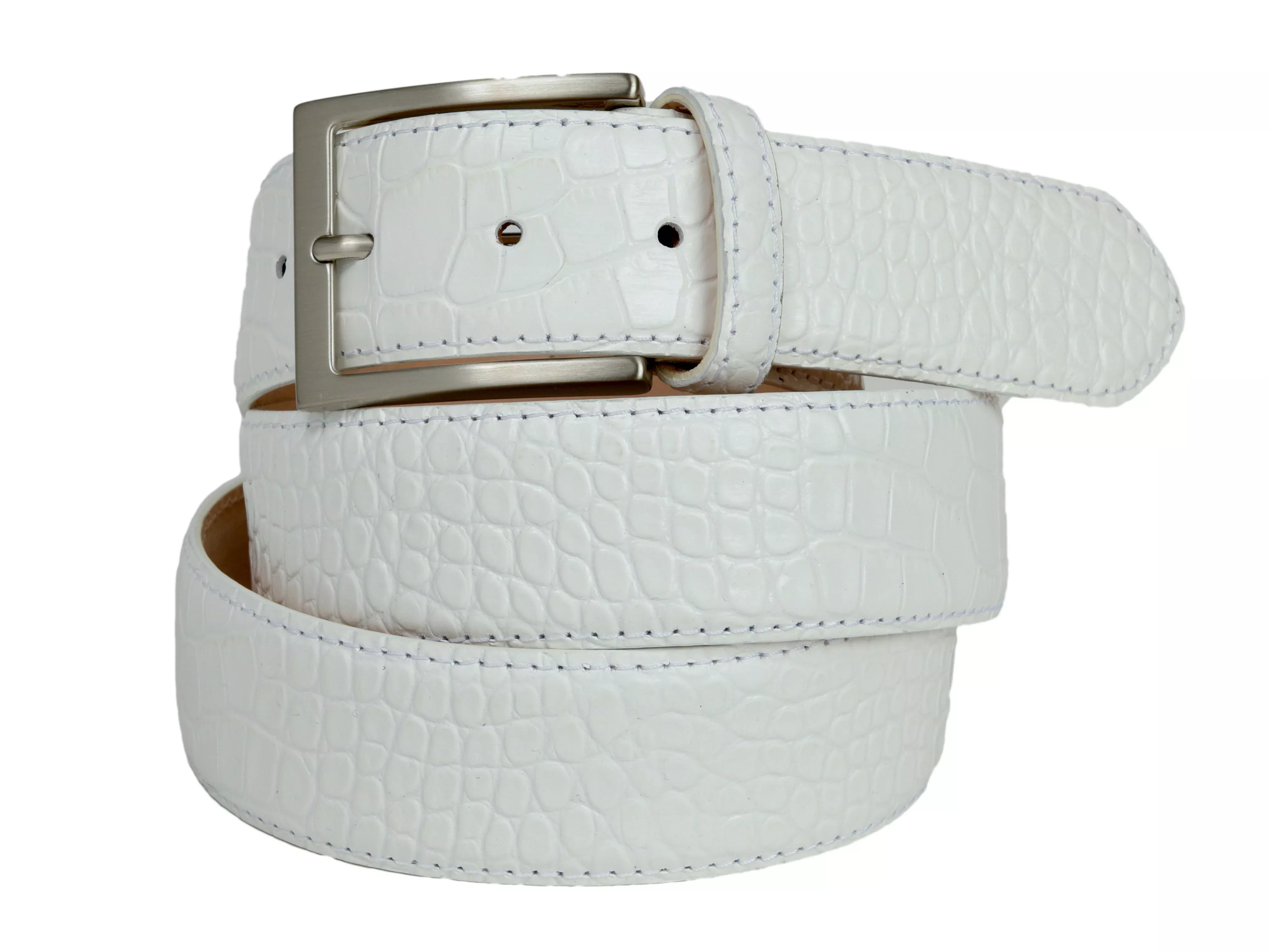 calf-skin-alligator-embossed-belt-white Calf Skin Alligator Embossed Belt White