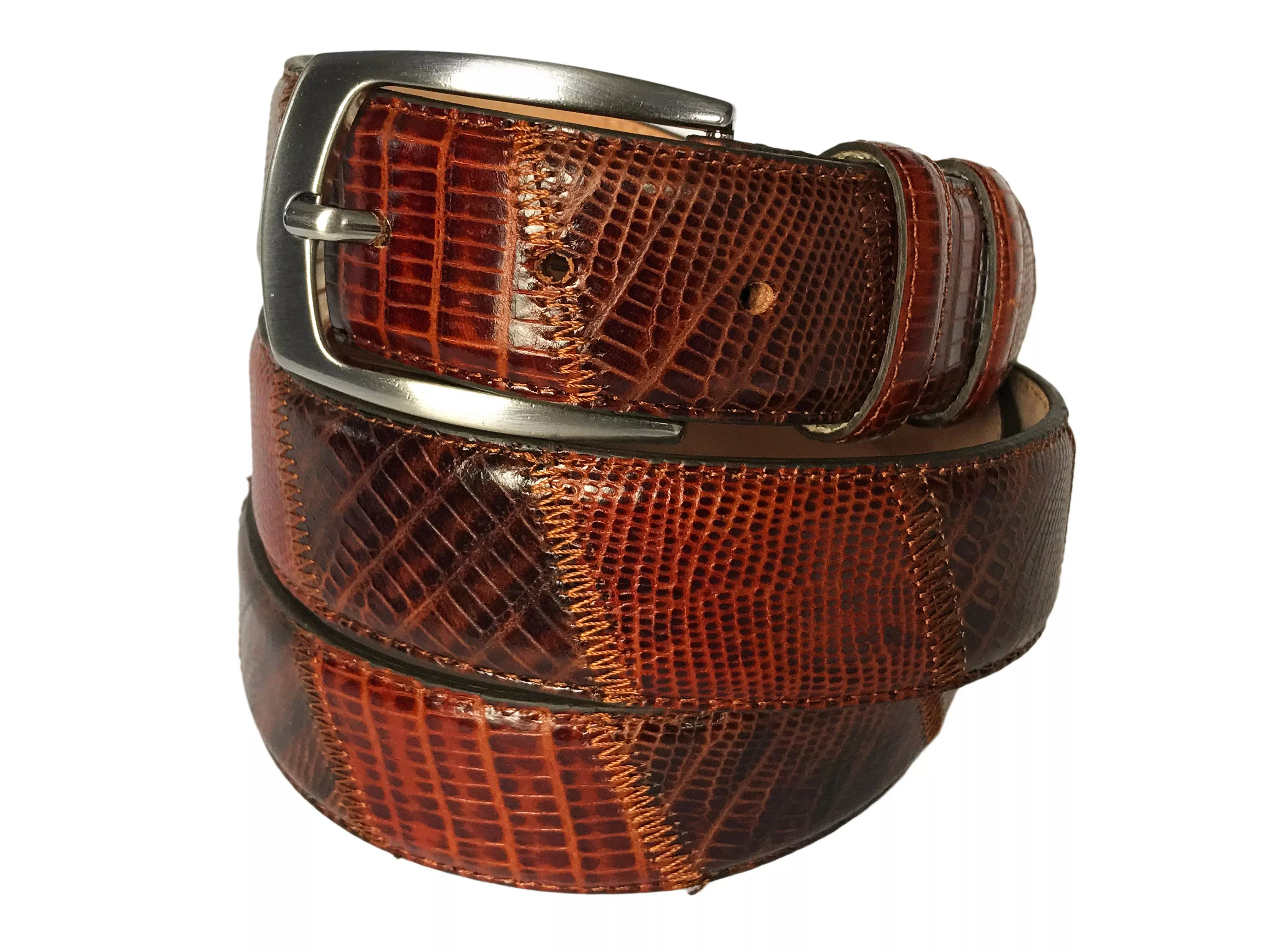 calf-skin-lizard-embossed-patchwork-belt-brown-brown Calf Skin Lizard Embossed Patchwork Belt Brown/Brown