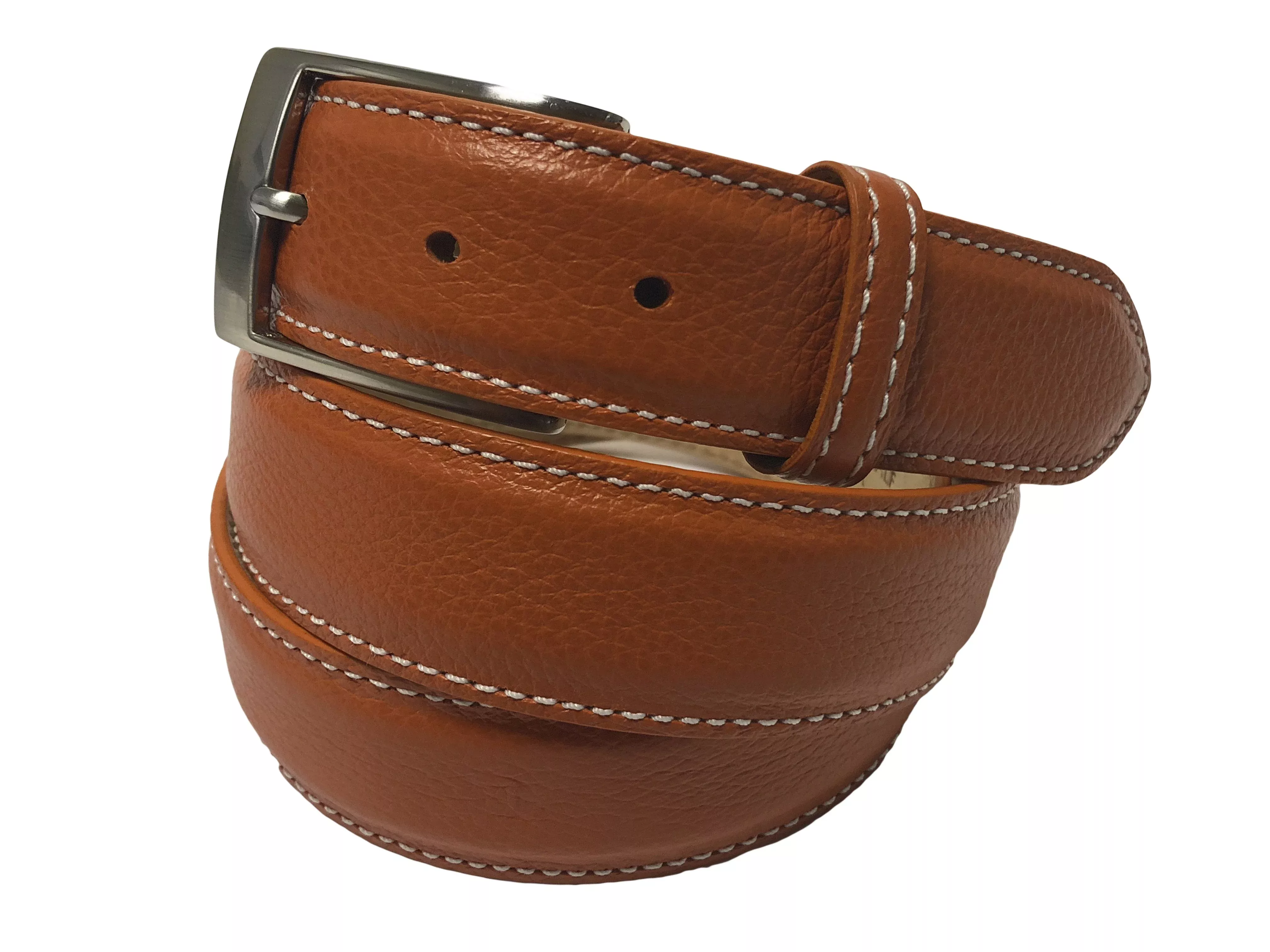calf-skin-pebble-belt-orange-white-stitch Calf Skin Pebble Belt Orange / White Stitch