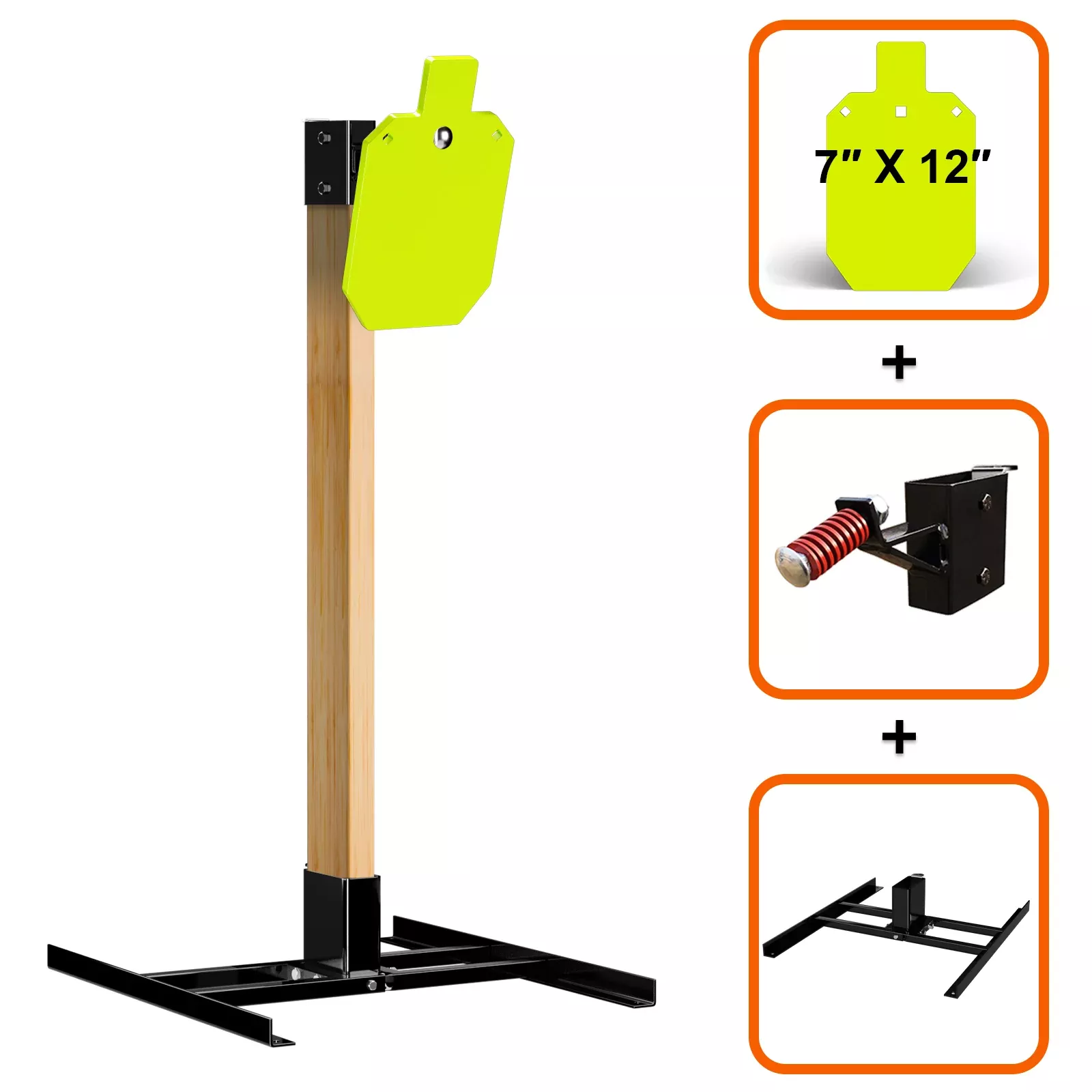 Double T-Shaped Base Stand + 2X4 Target Hanger + 3/8" Thick X 7" X 12" Torso Target