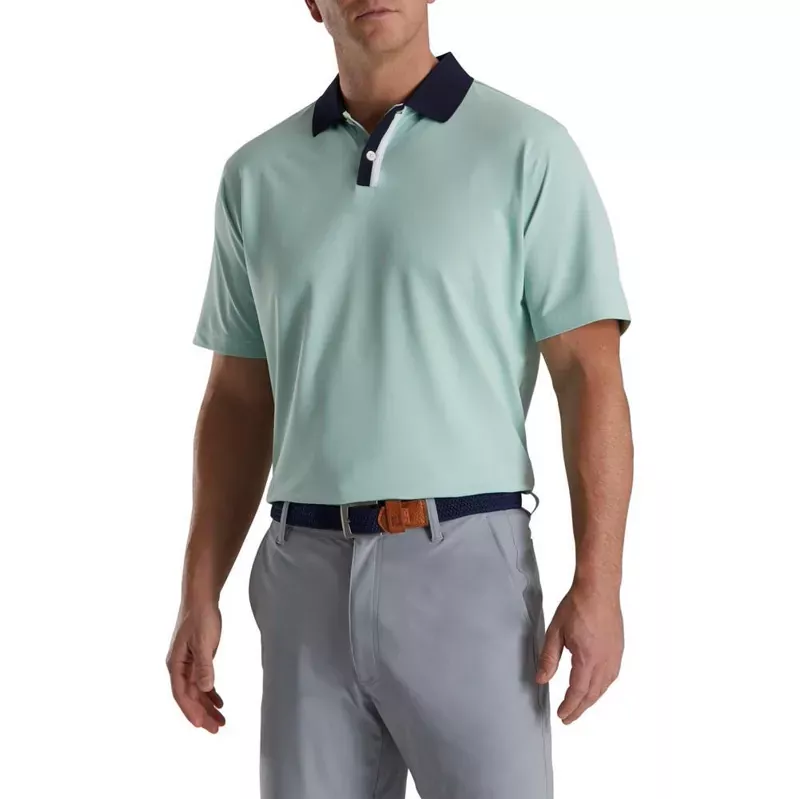 footjoy-solid-stretch-pique-with-stripe-placket-knit-collar-golf-polo FootJoy Solid Stretch Pique with Stripe Placket Knit Collar Golf Polo