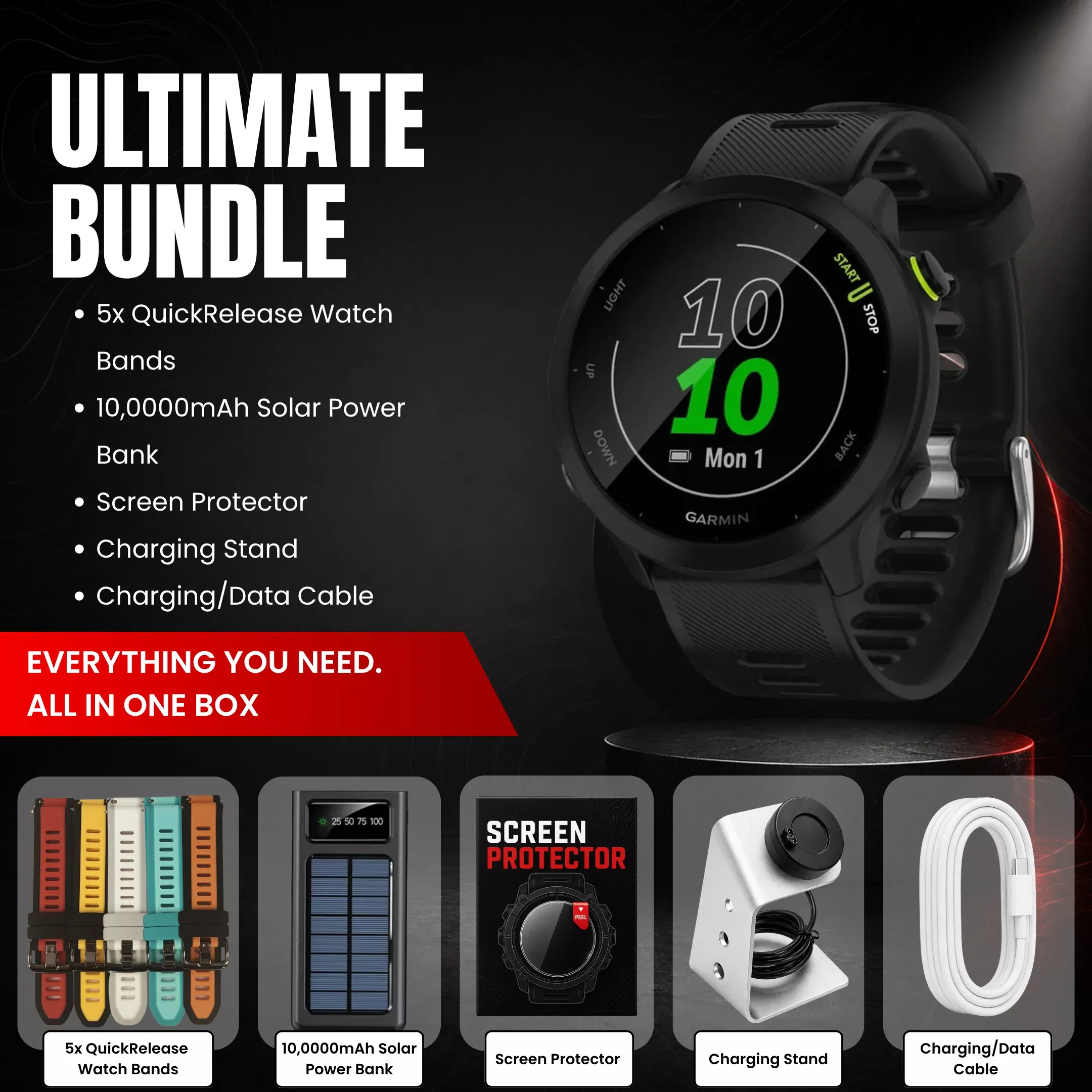 Garmin Forerunner 55 GPS Running Smartwatch Bundle with Free Accessories