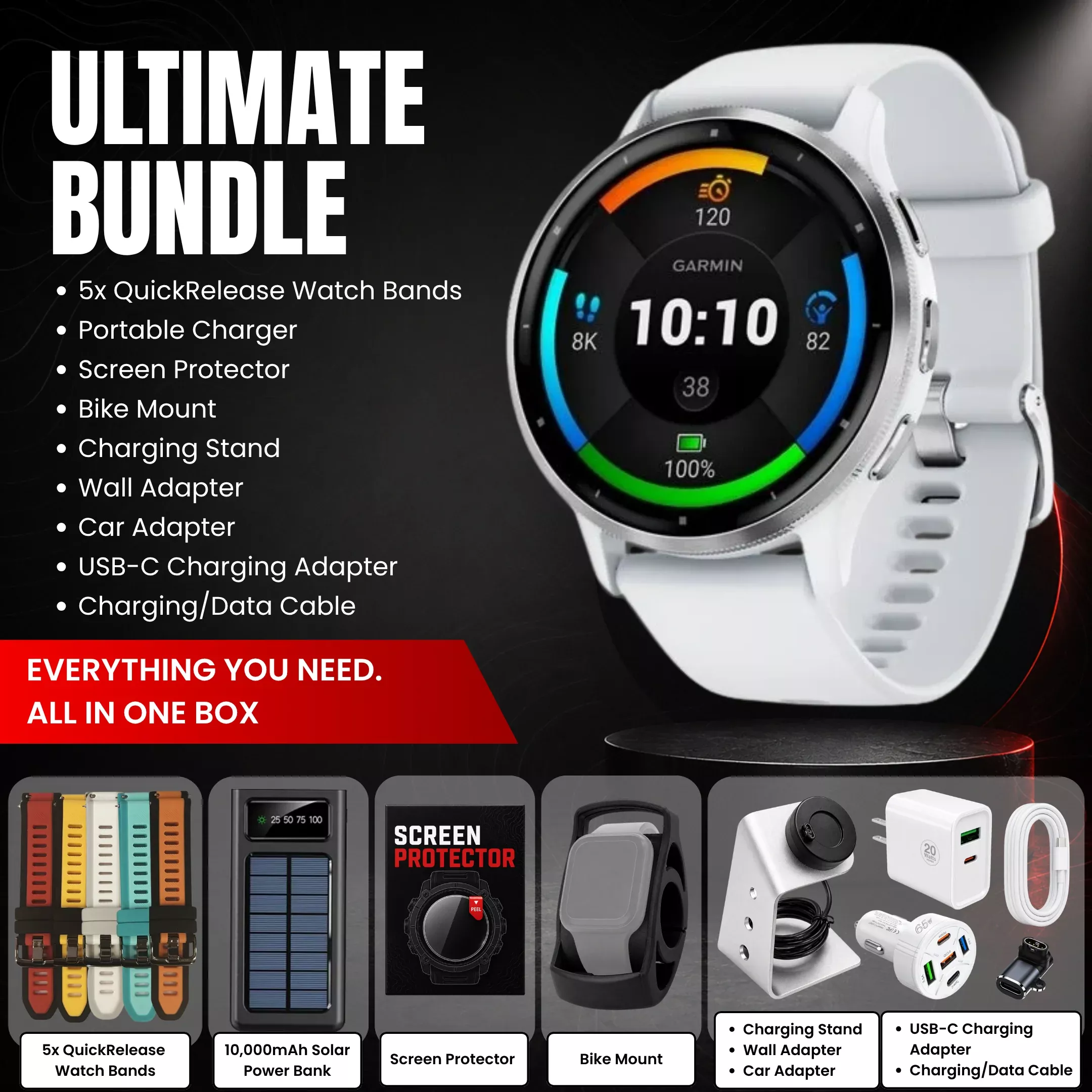 Garmin Venu 3 Series GPS Smartwatch Bundle with Free Charging Accessories
