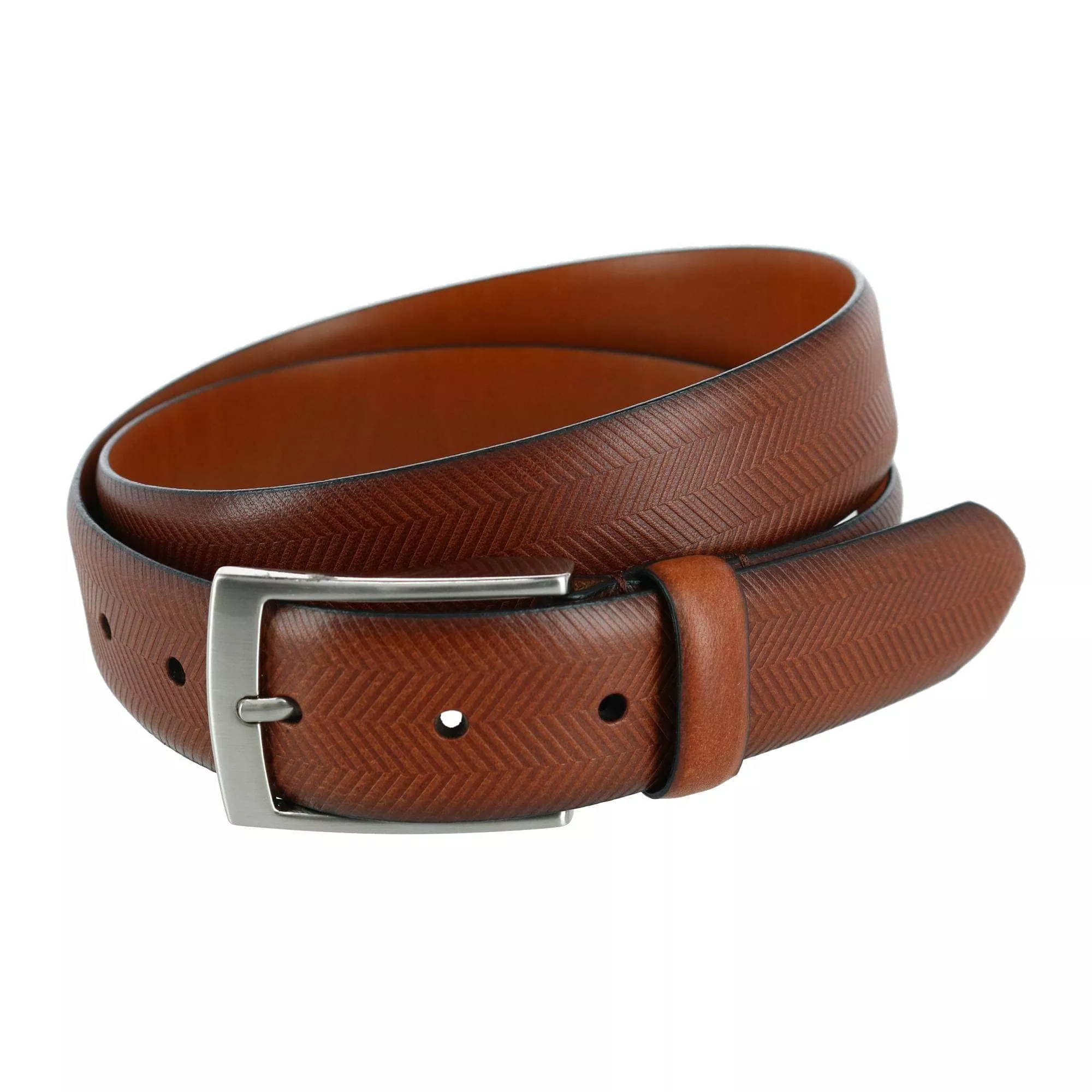gregorio-35mm-herringbone-embossed-feather-edged-leather-belt Gregorio 35mm Herringbone Embossed Feather Edged Leather Belt