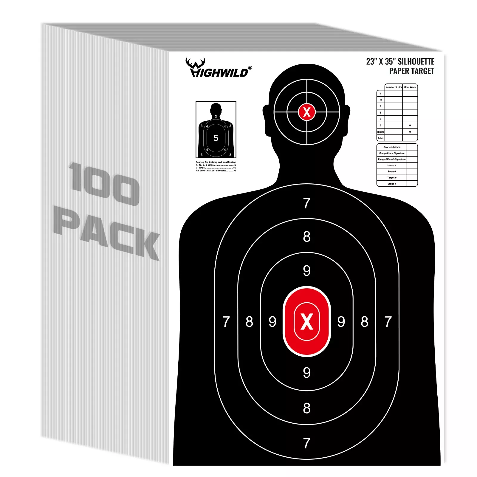 Shooting Range Silhouette Paper Target - 23X35 Inches (100 Pack, White & Black)
