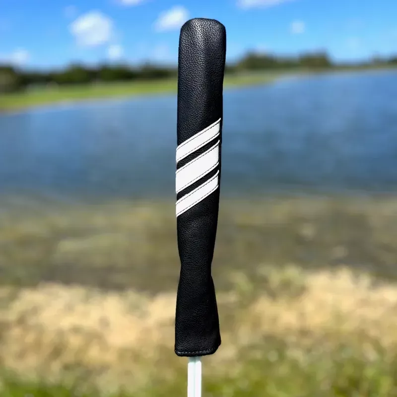 Vintage Style Golf Alignment Stick Cover – Black w/ White Stripes