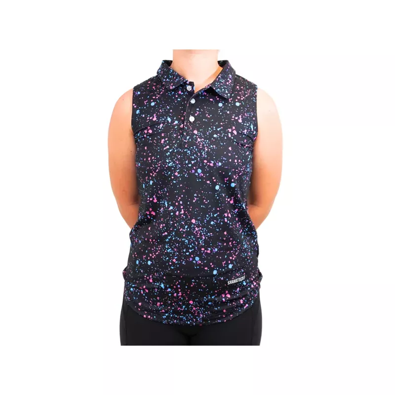 womens-black-paint-splatter-polo Womens Black Paint Splatter Polo