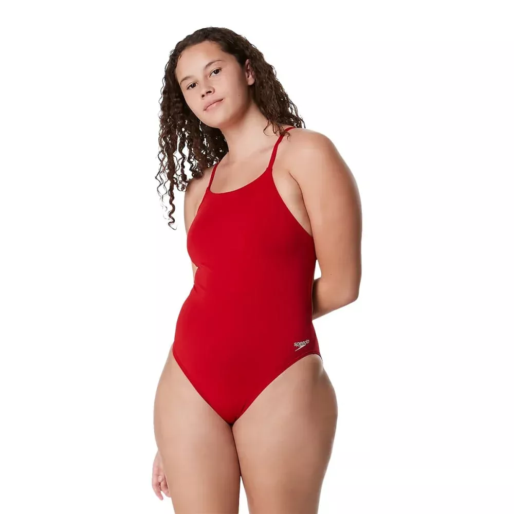 womens-end-solid-strappy-back-swimsuit Womens End Solid Strappy Back Swimsuit