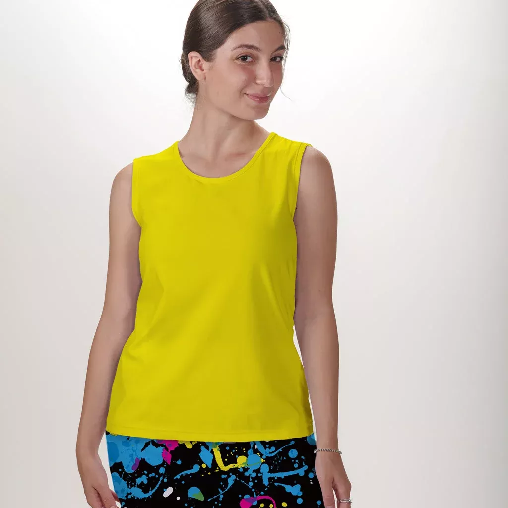 yellow-sleeveless-crew-neck-top YELLOW SLEEVELESS CREW NECK TOP
