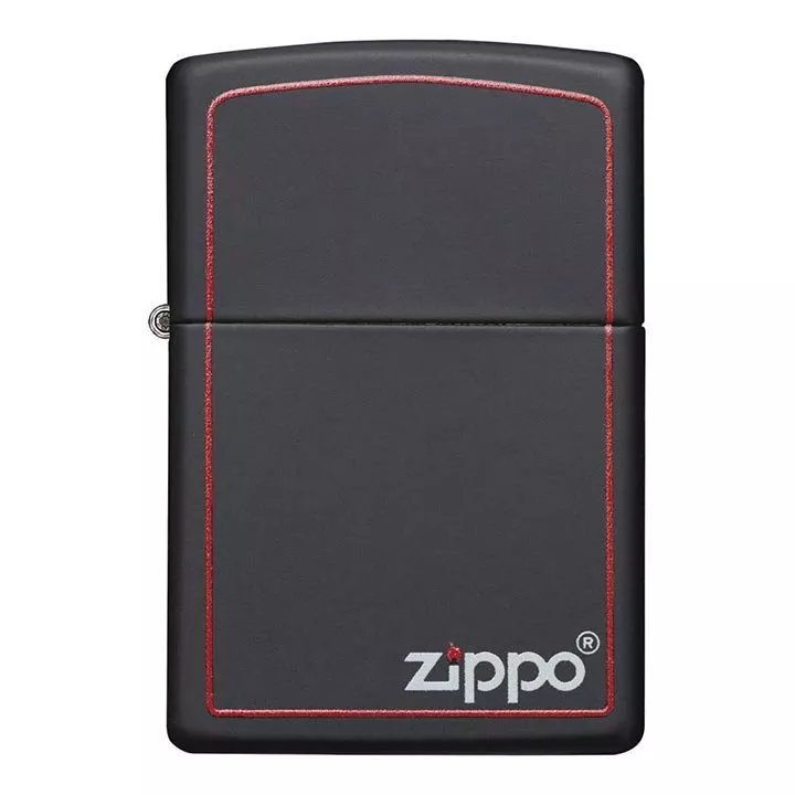 zippo-windproof-lighter-black-matte-w-zippo-logo-red-border Zippo Windproof Lighter Black Matte w/Zippo Logo & Red Border