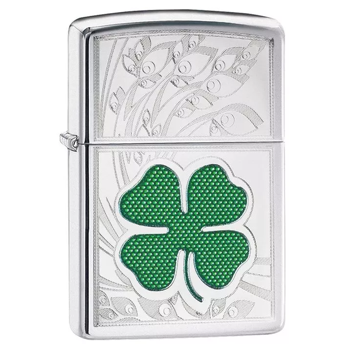 zippo-windproof-lighter-clover-high-polish-chrome-design Zippo Windproof Lighter Clover High Polish Chrome Design