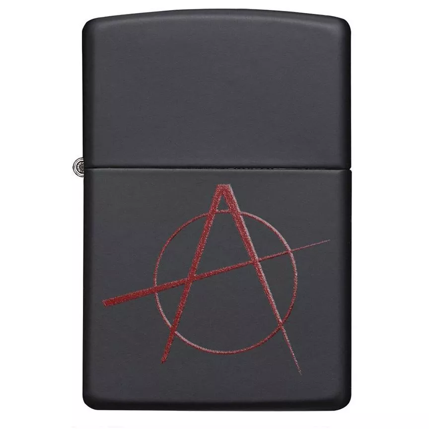 zippo-windproof-lighter-red-anarchy-symbol-black-matte Zippo Windproof Lighter Red Anarchy Symbol Black Matte