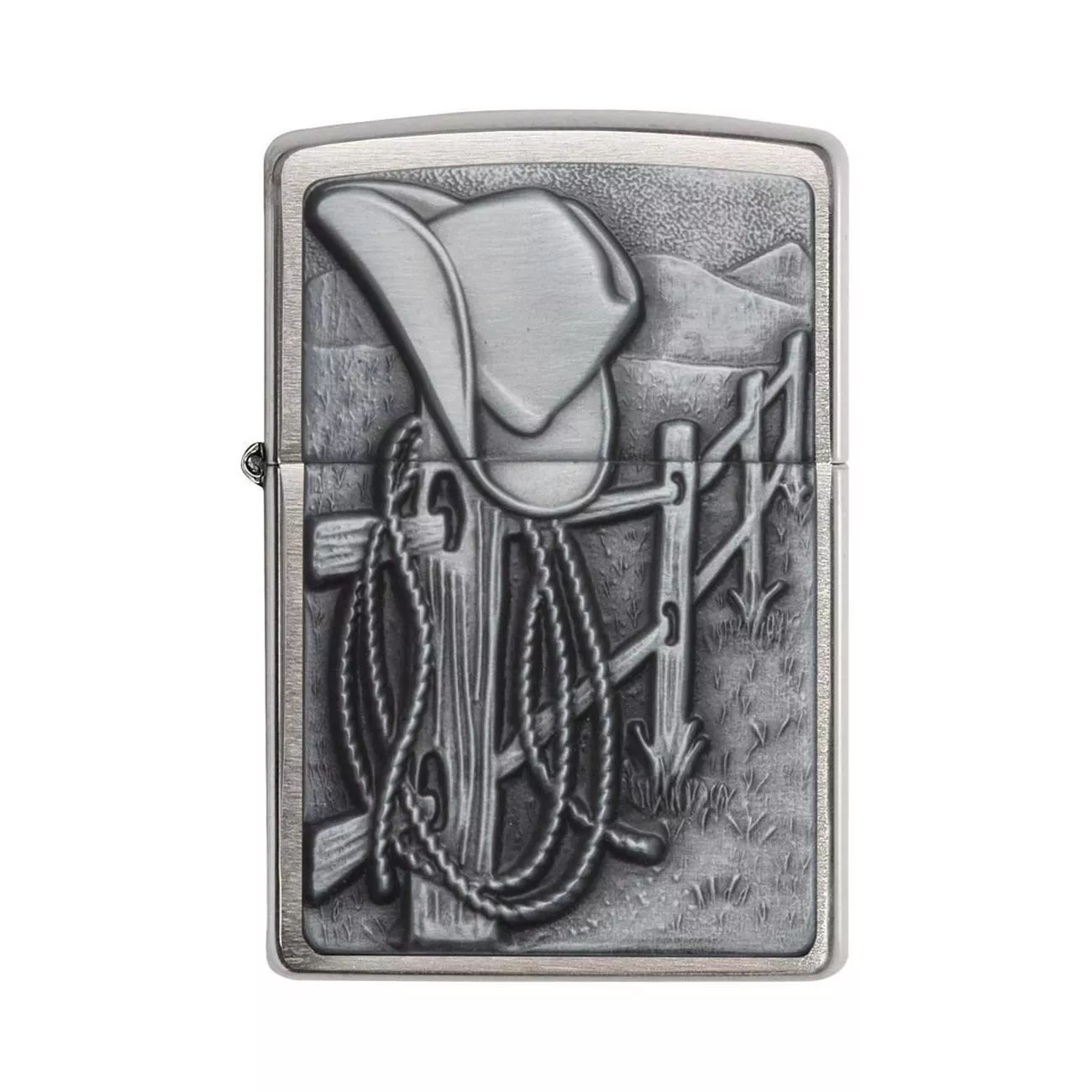 zippo-windproof-lighter-resting-cowboy-brushed-chrome Zippo Windproof Lighter Resting Cowboy Brushed Chrome