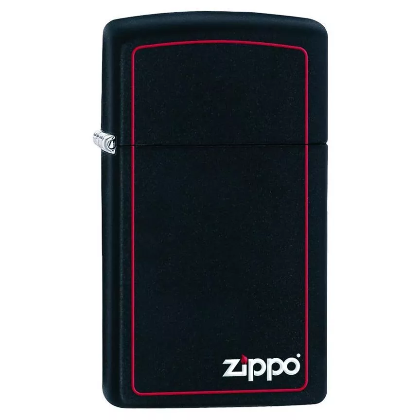zippo-windproof-lighter-slim-black-matte-w-zippo-logo-red-border Zippo Windproof Lighter Slim Black Matte w/Zippo Logo & Red Border