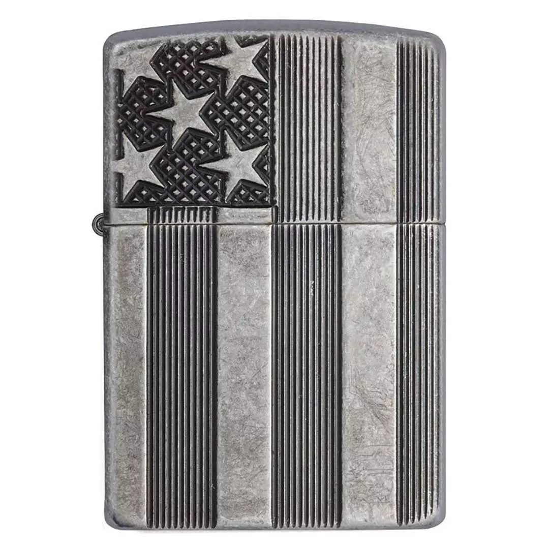 zippo-windproof-lighter-u-s-flag-armor-caseantique-slilver-plate-finish Zippo Windproof Lighter U.S. Flag Armor CaseAntique Slilver Plate Finish